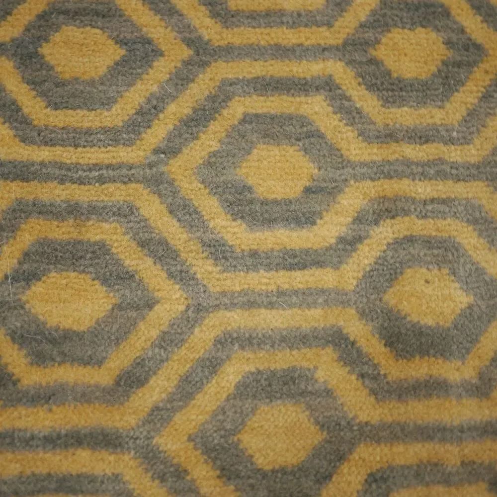 Small Square Wool Rug Designer Geometric Pattern Light Blue Off White Cream 2x2